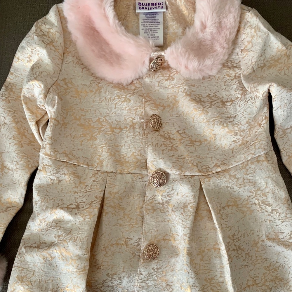 lightweight Brocade and pink faux fur jacket